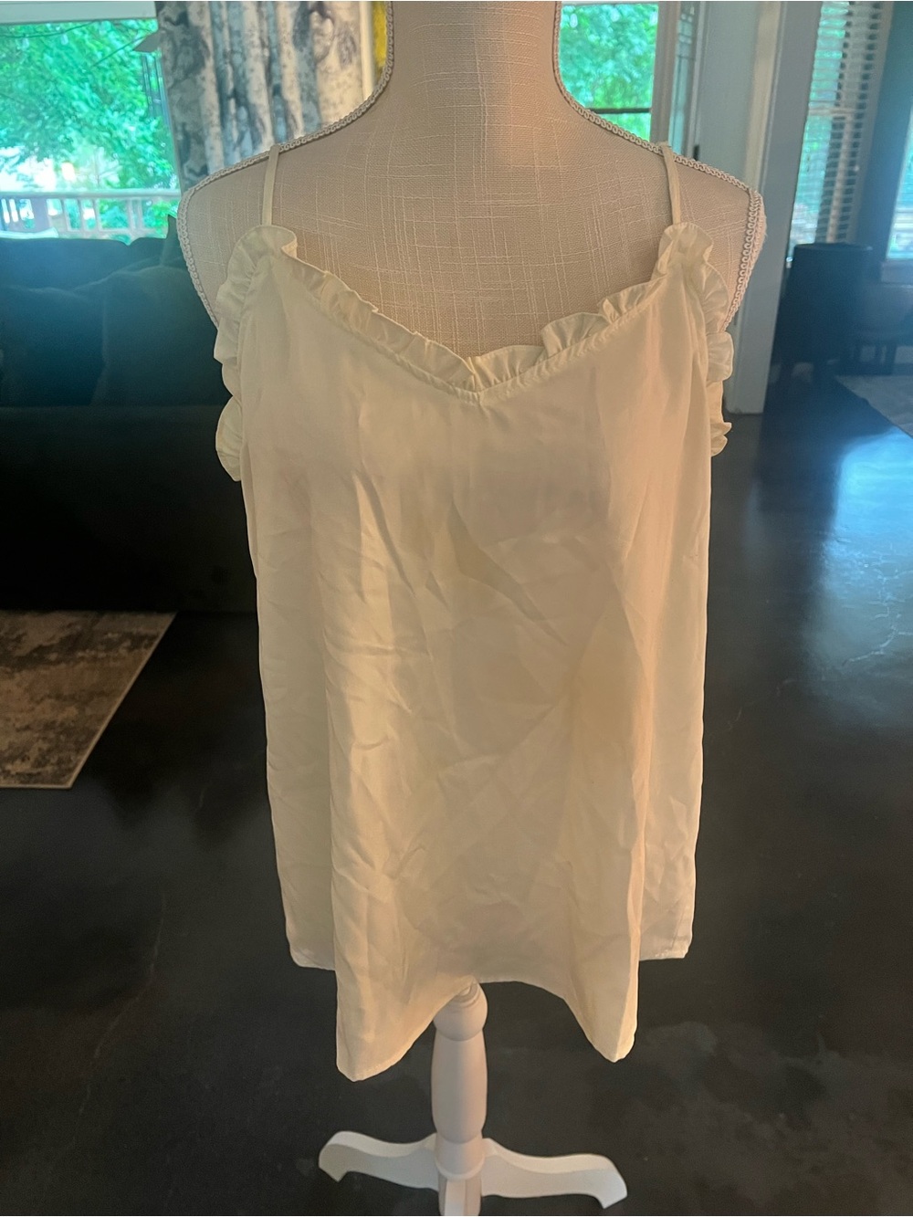 ODDY Cream Ruffle-Trim Silk Camisole